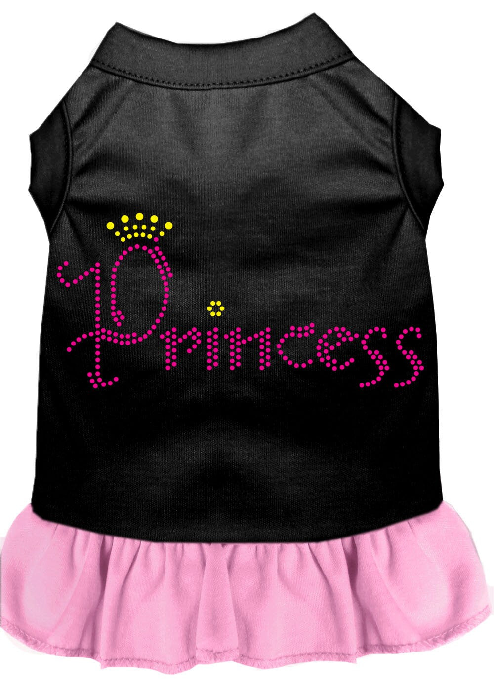 A stylish pet dress featuring rhinestones, designed for dogs and cats, showcasing a princess theme with a soft fabric blend.