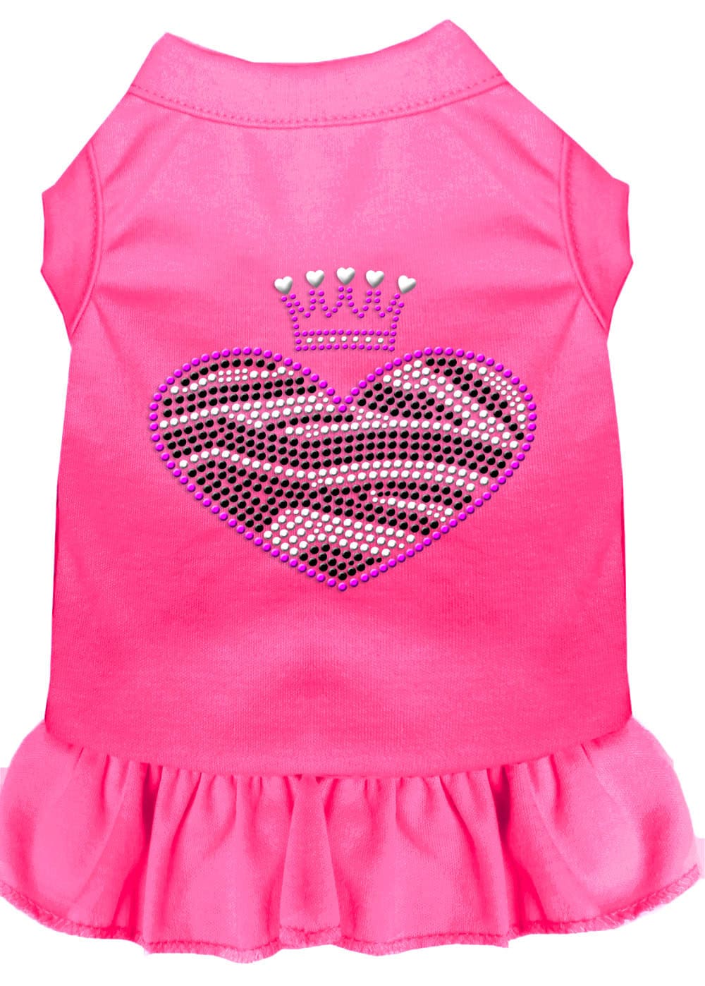 A stylish pet dress featuring a zebra heart design with rhinestones, suitable for dogs and cats.