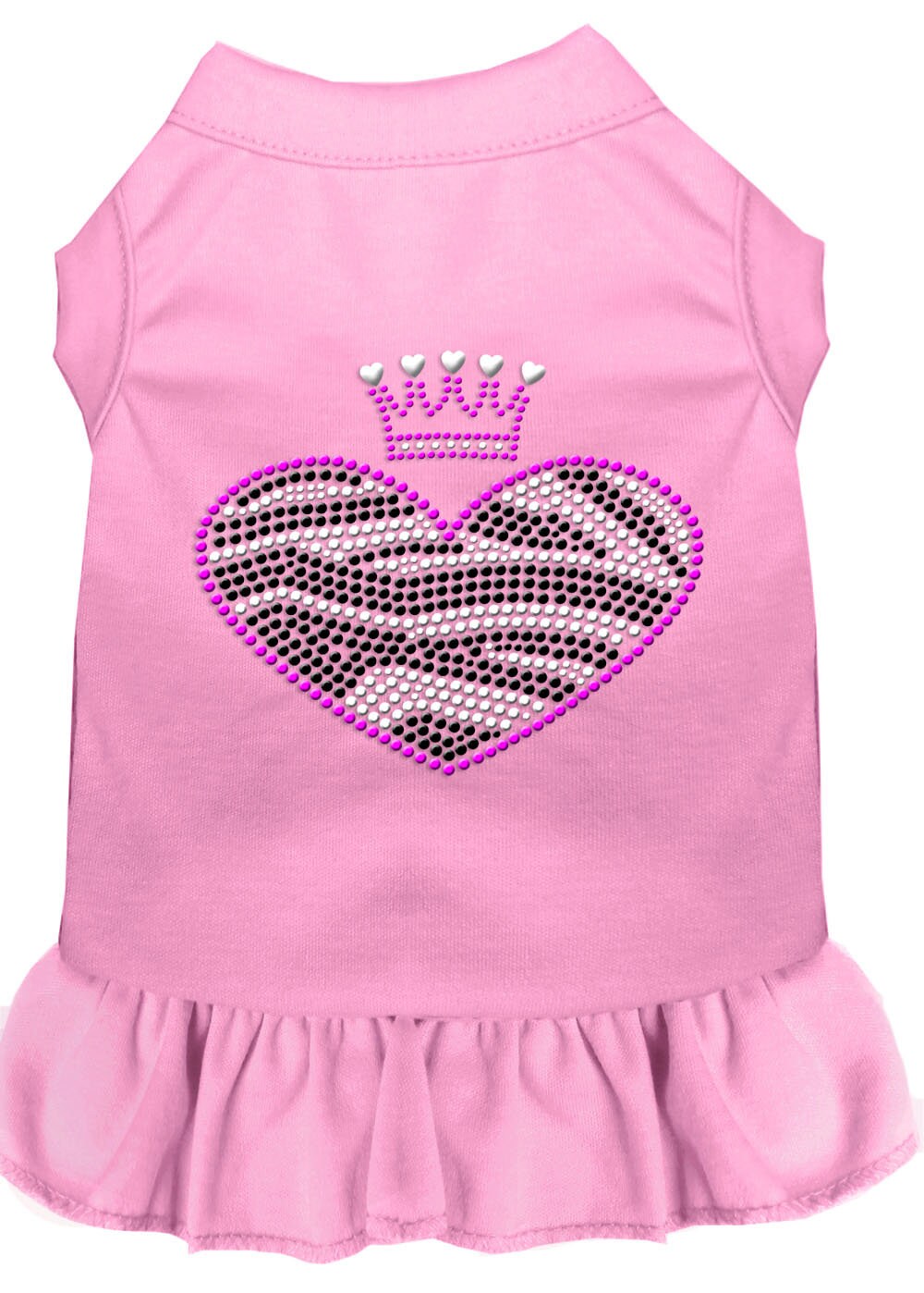 A stylish pet dress featuring a zebra heart design with rhinestones, suitable for dogs and cats.
