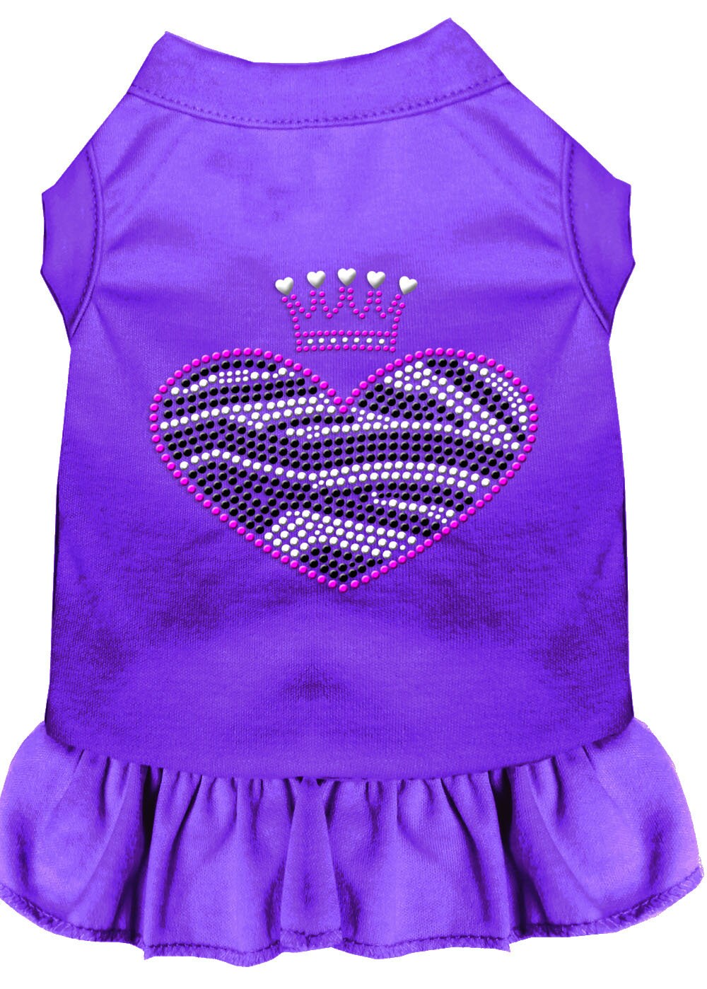 A stylish pet dress featuring a zebra heart design with rhinestones, suitable for dogs and cats.