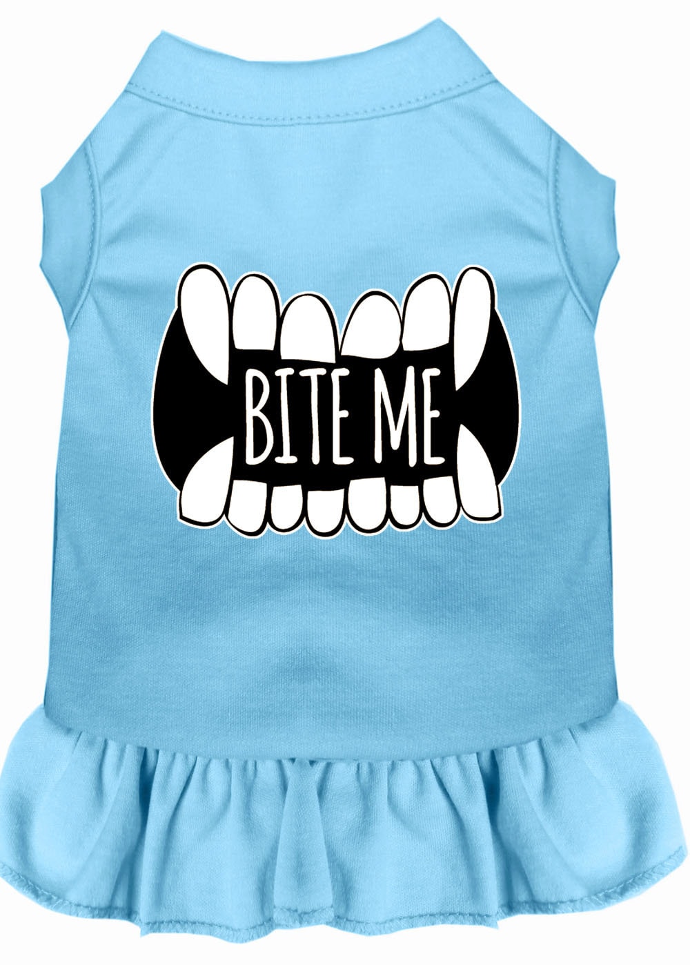 A cute dog and cat dress featuring the phrase 'Bite Me', made from soft cotton and polyester blend, perfect for pets of all sizes.