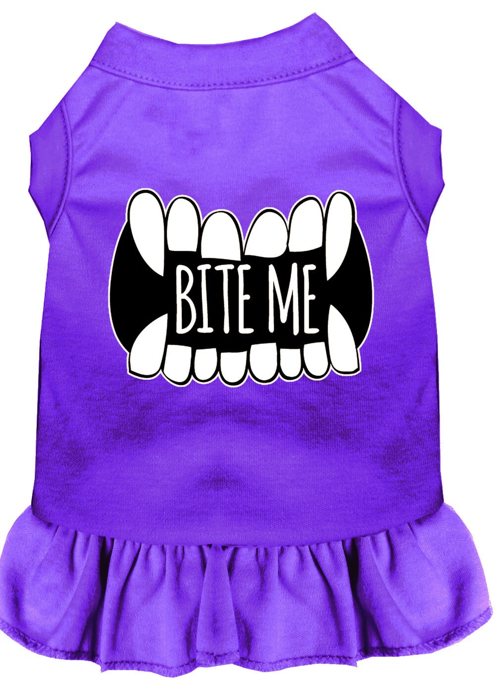 A cute dog and cat dress featuring the phrase 'Bite Me', made from soft cotton and polyester blend, perfect for pets of all sizes.