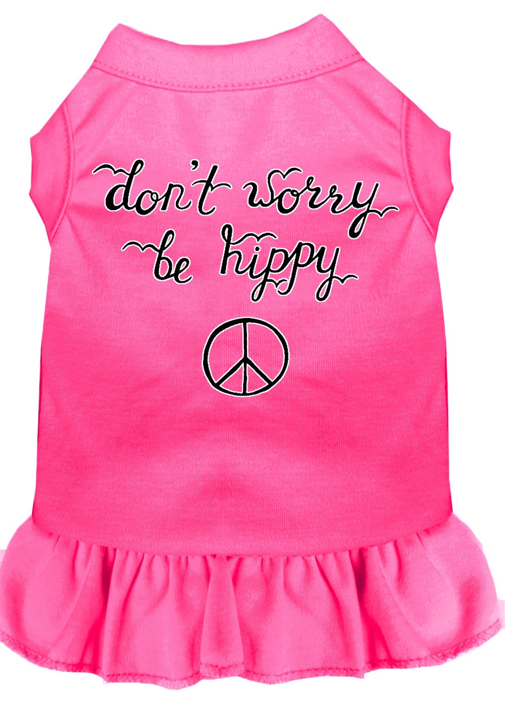 A cute pet dog and cat dress featuring the slogan 'Don't Worry, Be Hippy', made from soft cotton and polyester blend.