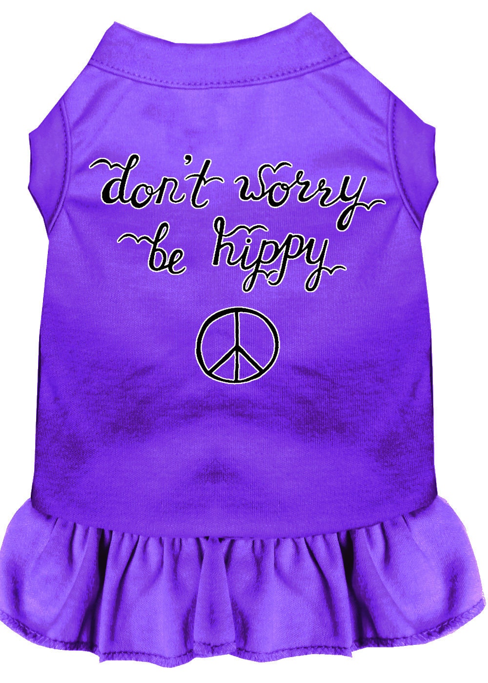A cute pet dog and cat dress featuring the slogan 'Don't Worry, Be Hippy', made from soft cotton and polyester blend.