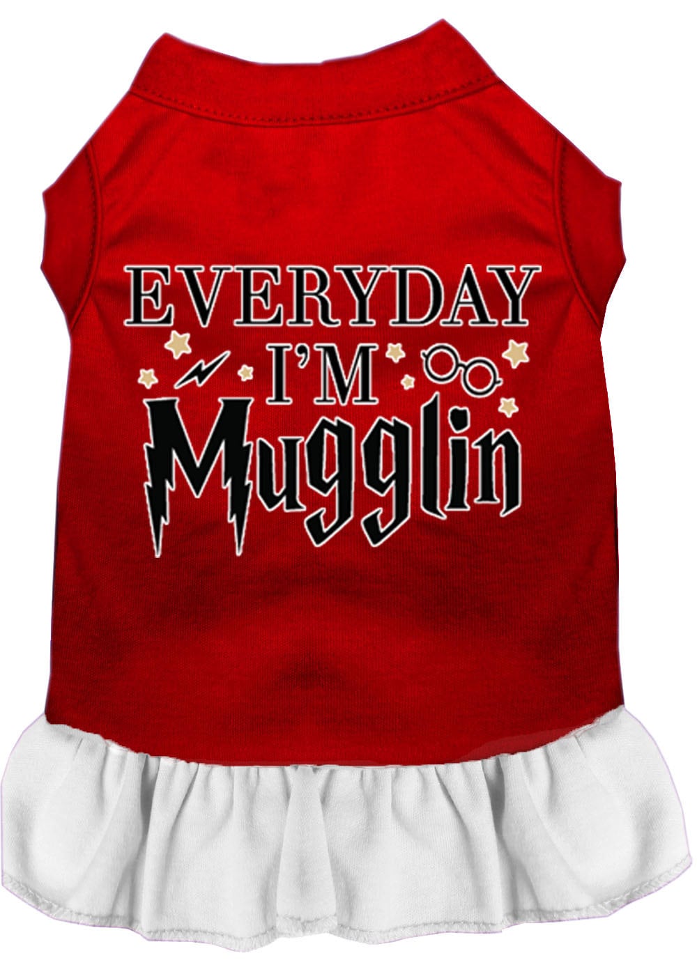 A cute pet dog and cat dress featuring the phrase 'Everyday I'm Mugglin', made from soft cotton and polyester blend, perfect for stylish pets.