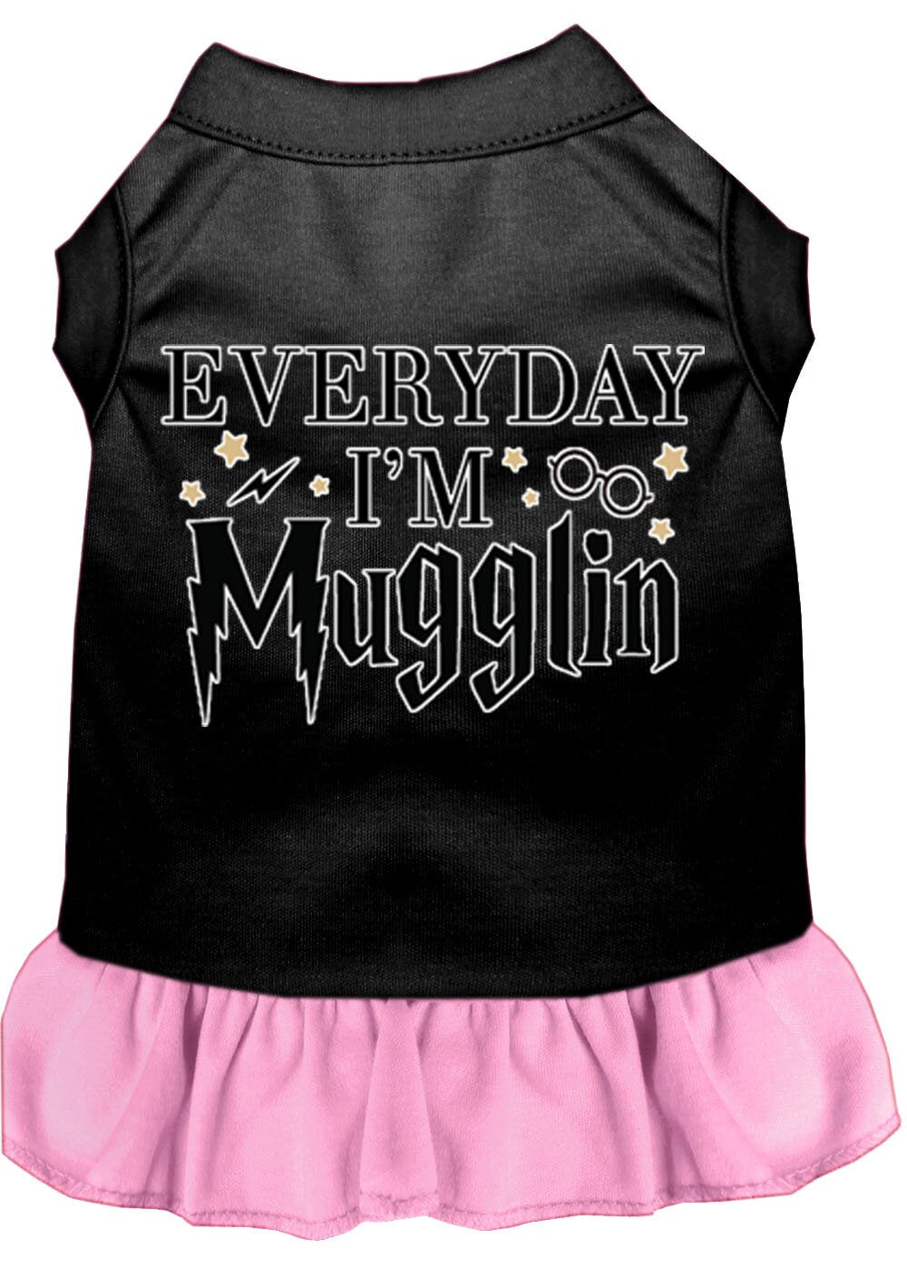 A cute pet dog and cat dress featuring the phrase 'Everyday I'm Mugglin', made from soft cotton and polyester blend, perfect for stylish pets.