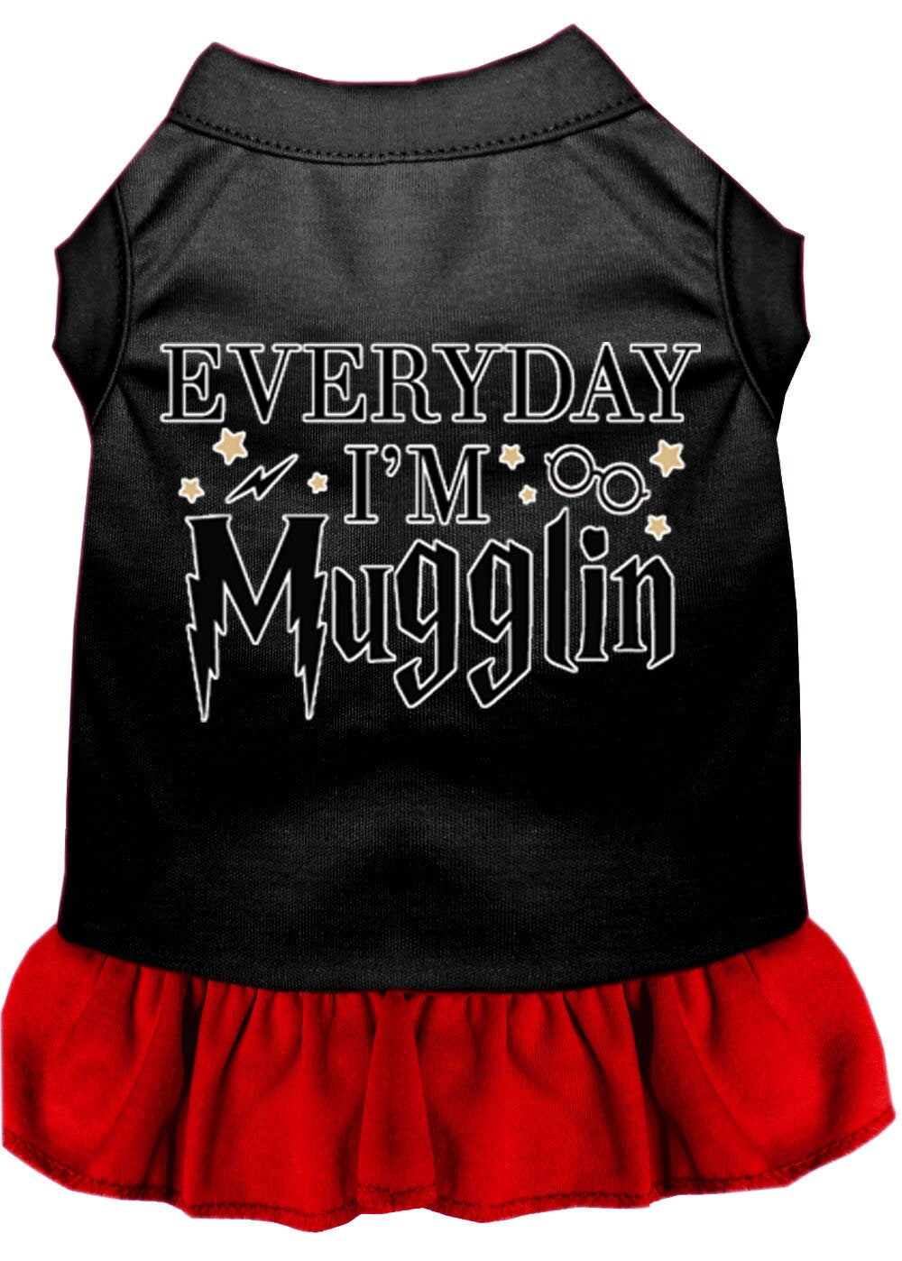 A cute pet dog and cat dress featuring the phrase 'Everyday I'm Mugglin', made from soft cotton and polyester blend, perfect for stylish pets.