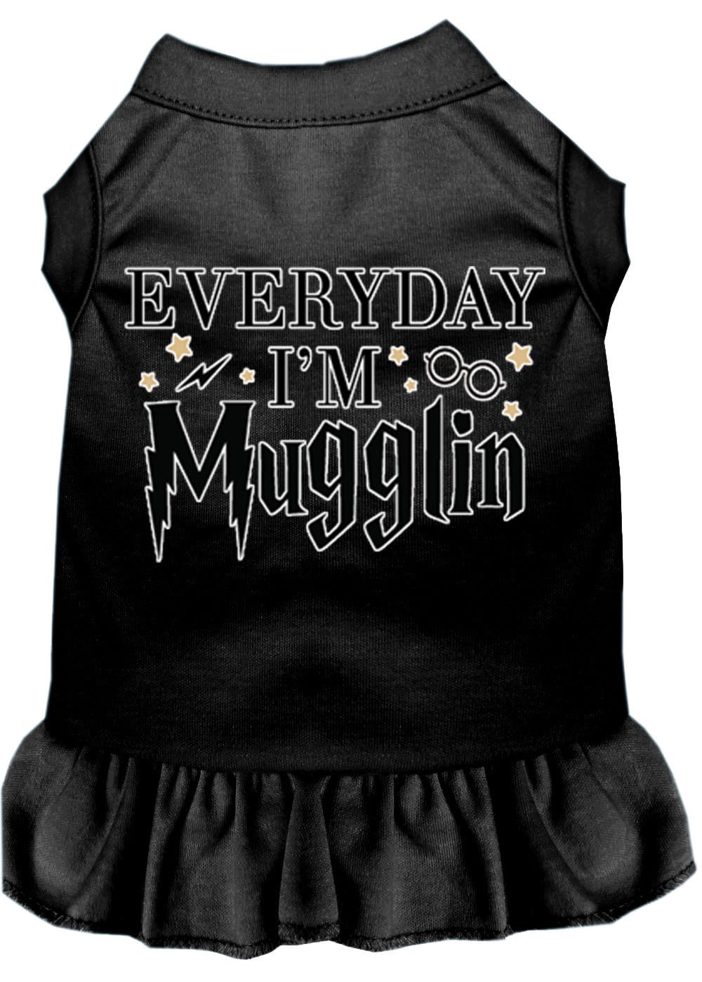 A cute pet dog and cat dress featuring the phrase 'Everyday I'm Mugglin', made from soft cotton and polyester blend, perfect for stylish pets.