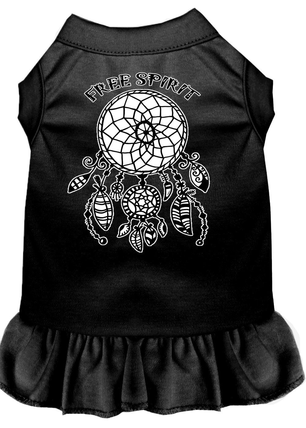 A cute pet dress for dogs and cats, featuring a vibrant 'Free Spirit' screen print design, made from soft cotton-polyester blend fabric.