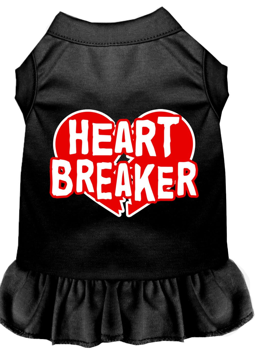 A cute pet dress for dogs and cats, featuring a screen-printed 'Heart Breaker' design, made from soft cotton and polyester blend.