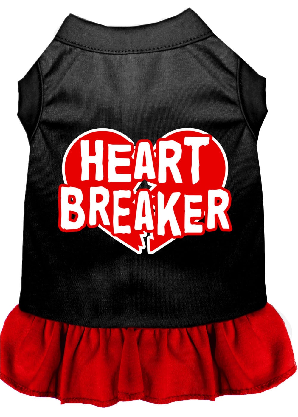A cute pet dress for dogs and cats, featuring a screen-printed 'Heart Breaker' design, made from soft cotton and polyester blend.