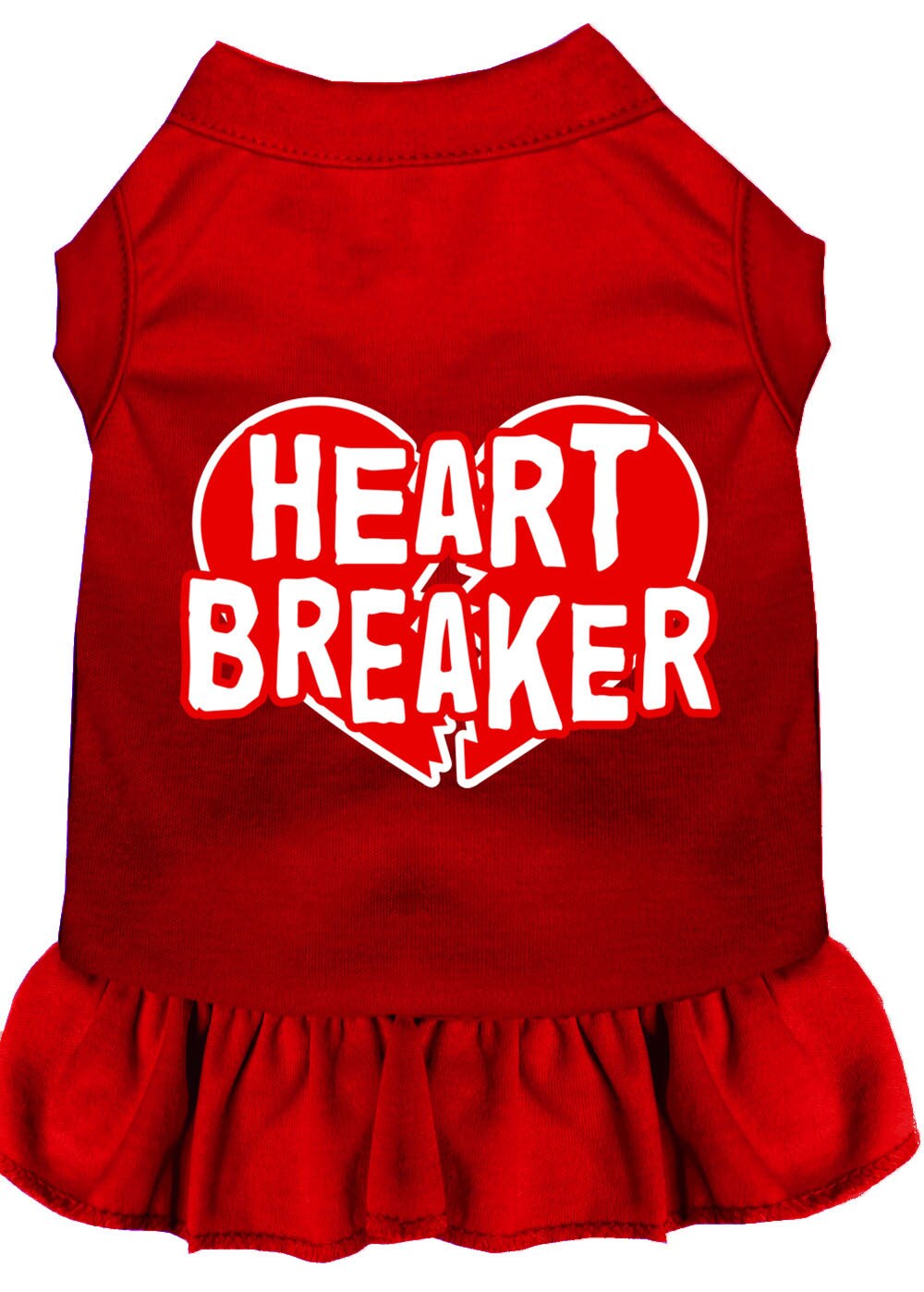 A cute pet dress for dogs and cats, featuring a screen-printed 'Heart Breaker' design, made from soft cotton and polyester blend.