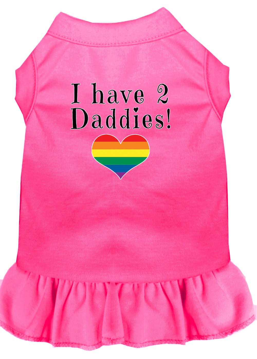 A cute pet dress for dogs and cats, featuring the text 'I Have 2 Daddies' in a vibrant print, showcasing a stylish design.