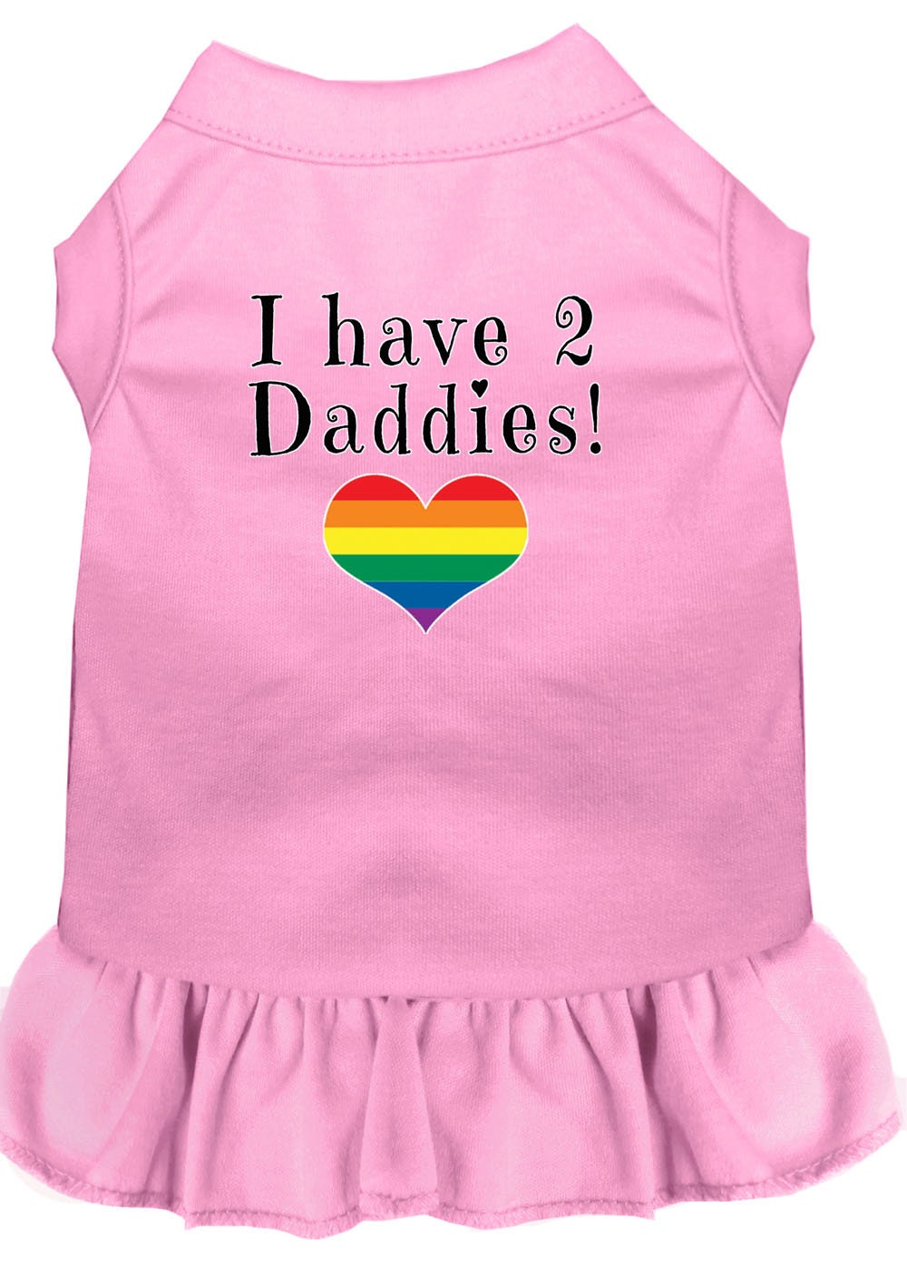 A cute pet dress for dogs and cats, featuring the text 'I Have 2 Daddies' in a vibrant print, showcasing a stylish design.