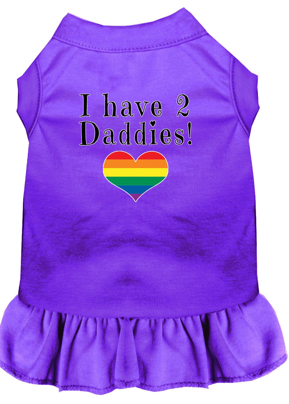 A cute pet dress for dogs and cats, featuring the text 'I Have 2 Daddies' in a vibrant print, showcasing a stylish design.