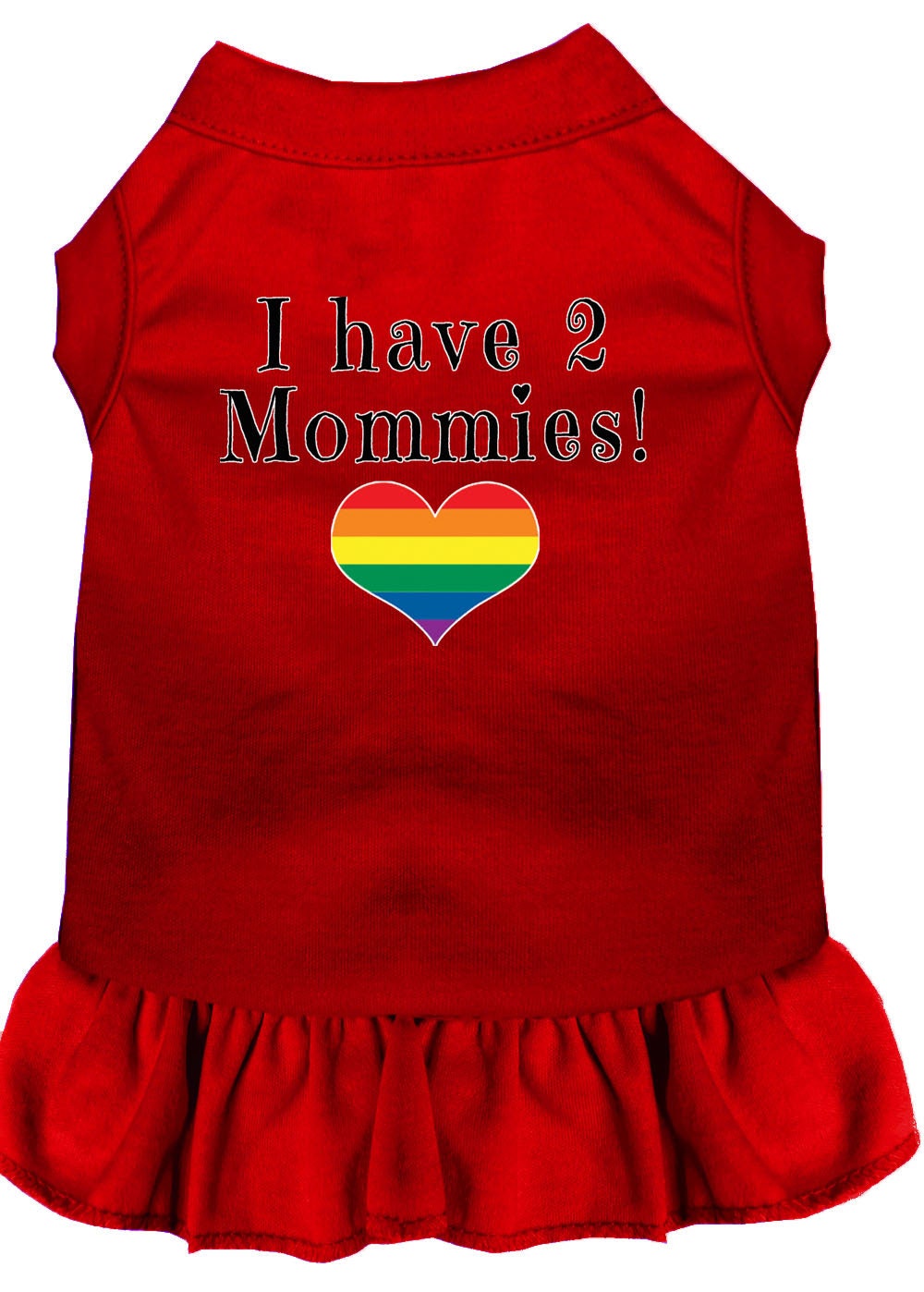 A cute pet dress for dogs and cats featuring the phrase 'I Have Two Mommies', made from soft cotton and polyester blend.
