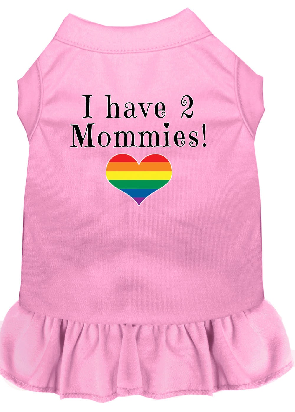 A cute pet dress for dogs and cats featuring the phrase 'I Have Two Mommies', made from soft cotton and polyester blend.