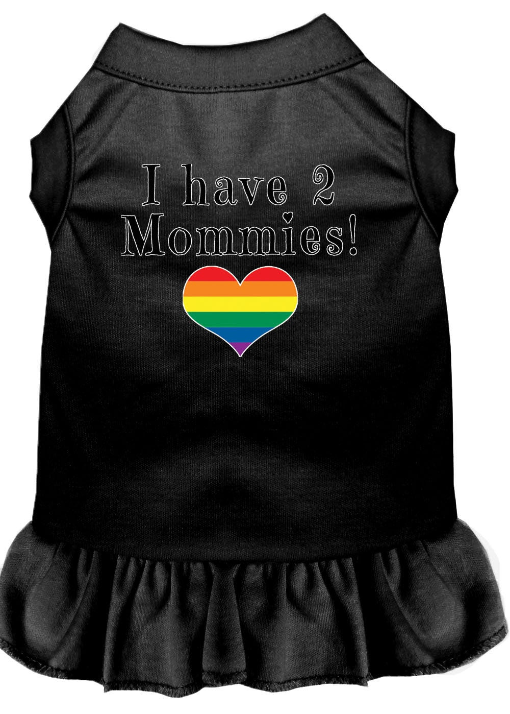 A cute pet dress for dogs and cats featuring the phrase 'I Have Two Mommies', made from soft cotton and polyester blend.