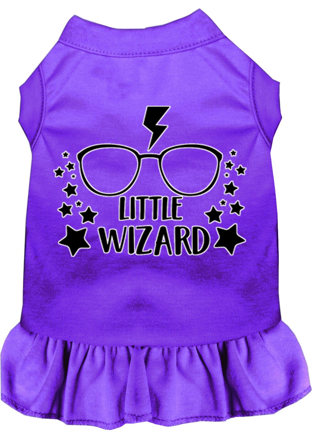 A cute pet dog and cat dress featuring a whimsical 'Little Wizard' design, made from soft cotton and polyester blend, perfect for dressing up pets.