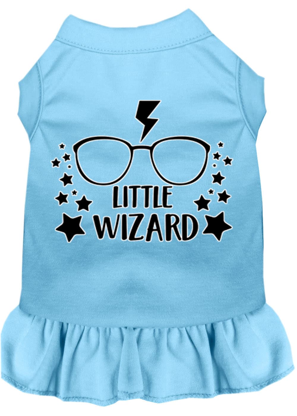 A cute pet dog and cat dress featuring a whimsical 'Little Wizard' design, made from soft cotton and polyester blend, perfect for dressing up pets.