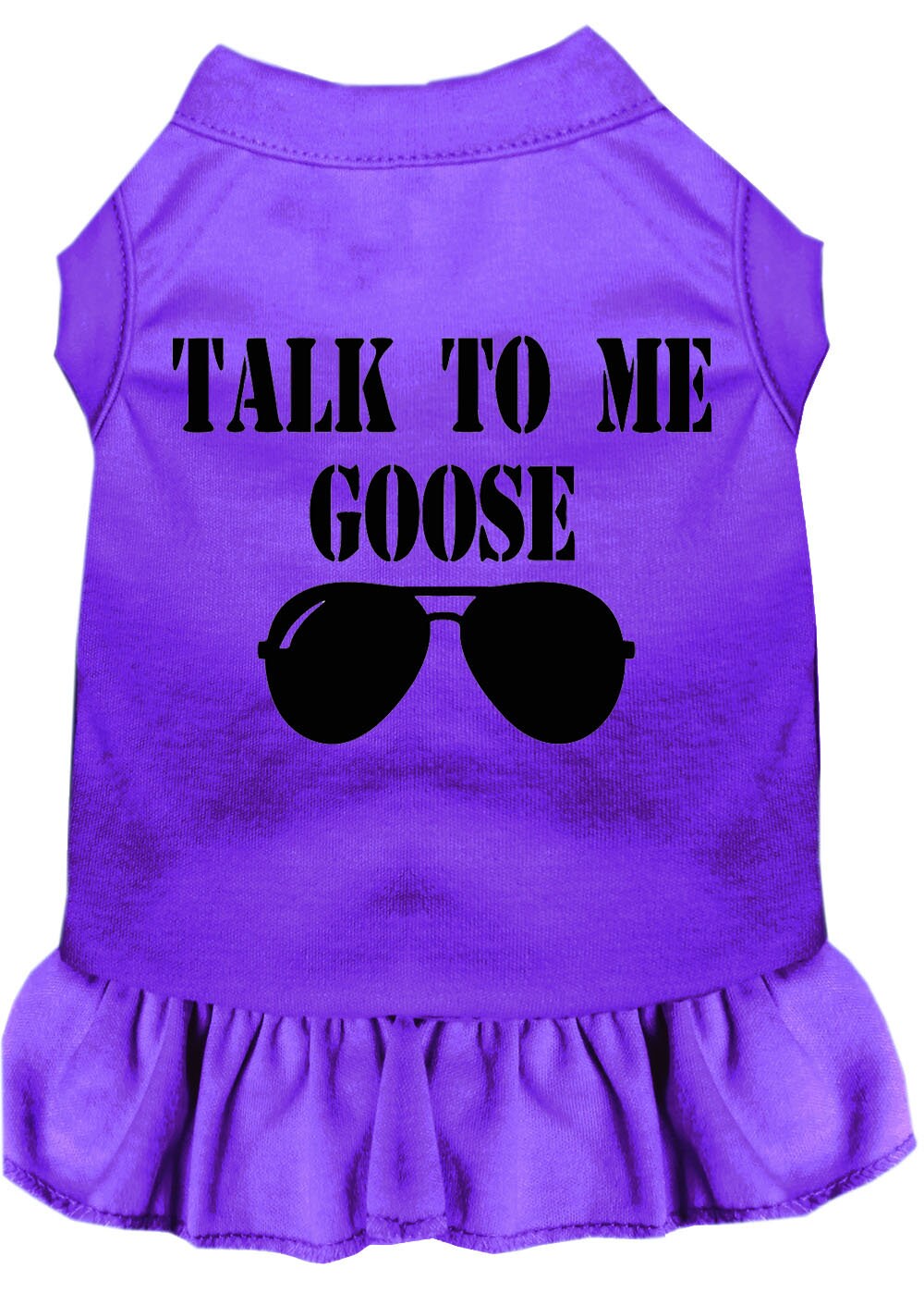 A cute pet dress for dogs and cats featuring the phrase 'Talk To Me Goose', made from soft cotton and polyester blend.