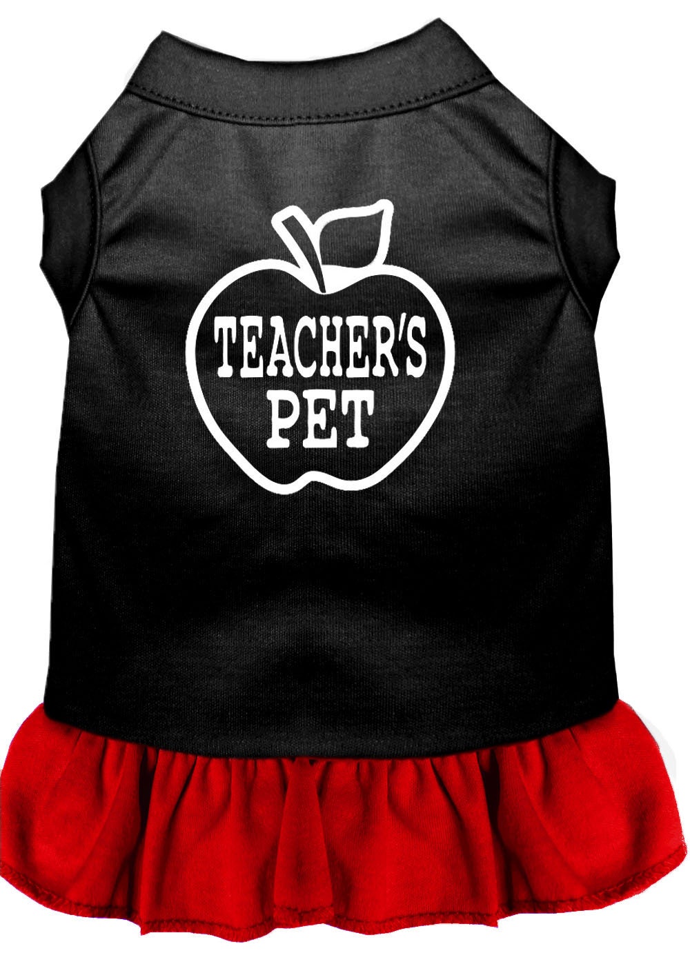 A cute dog and cat dress featuring the phrase 'Teacher's Pet', made from soft cotton and polyester blend, perfect for pets of all sizes.
