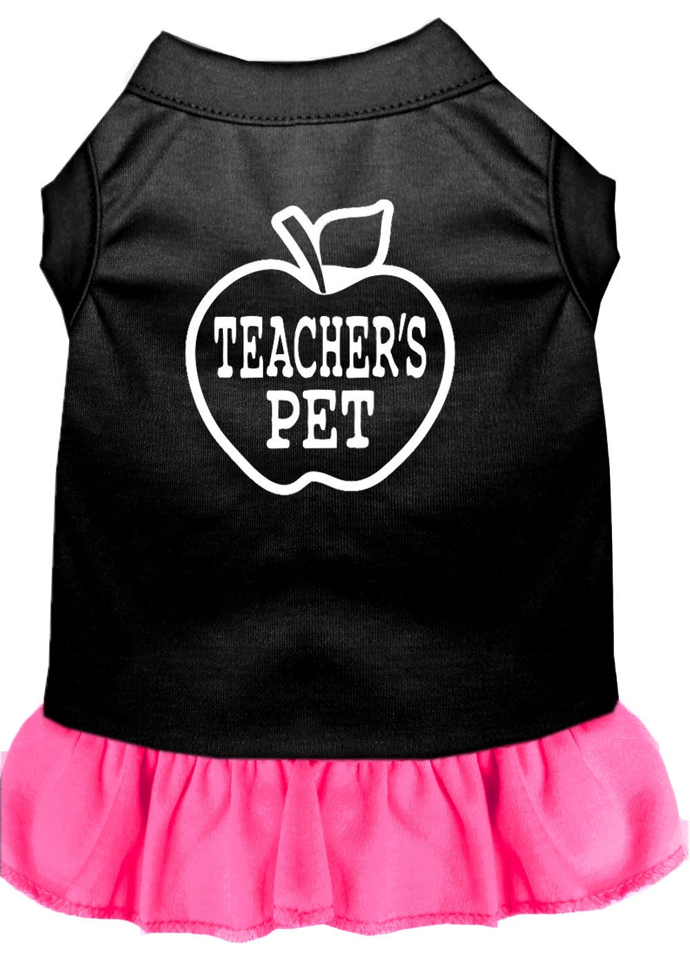 A cute dog and cat dress featuring the phrase 'Teacher's Pet', made from soft cotton and polyester blend, perfect for pets of all sizes.