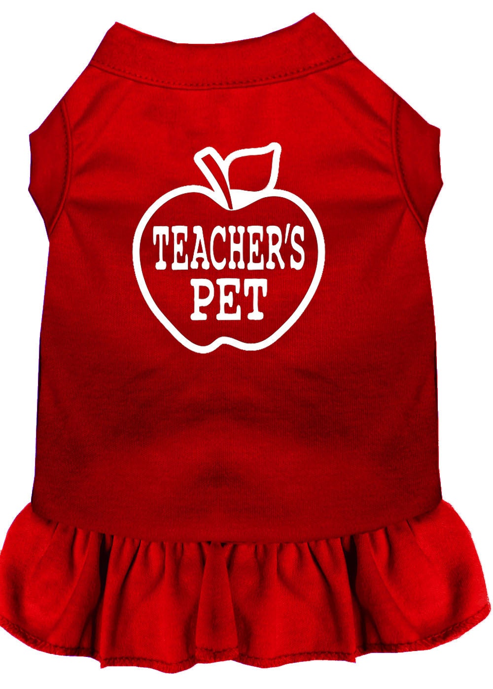 A cute dog and cat dress featuring the phrase 'Teacher's Pet', made from soft cotton and polyester blend, perfect for pets of all sizes.