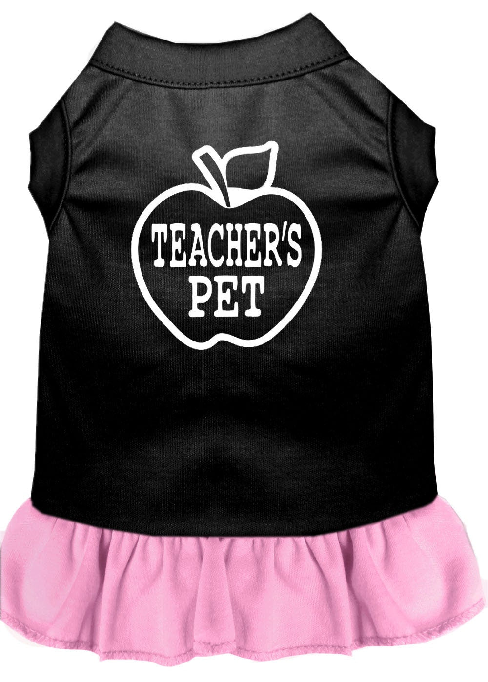 A cute dog and cat dress featuring the phrase 'Teacher's Pet', made from soft cotton and polyester blend, perfect for pets of all sizes.