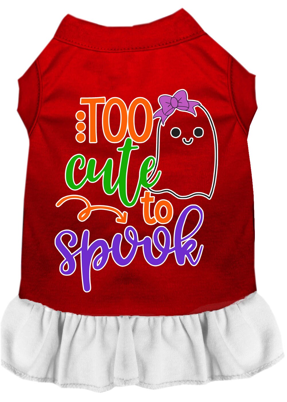 A cute pet dress featuring a girly ghost design, perfect for Halloween, made from soft cotton and polyester blend.