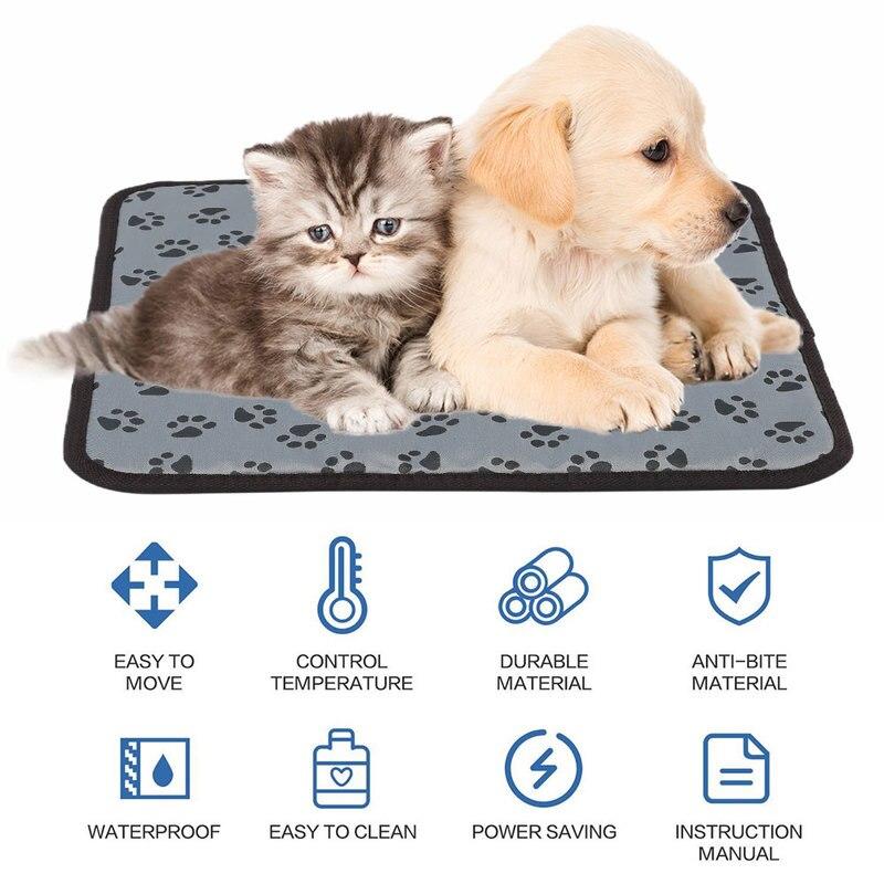 Electric heating pad for pets, designed for dogs and cats, featuring a waterproof non-woven fabric surface and adjustable temperature settings.
