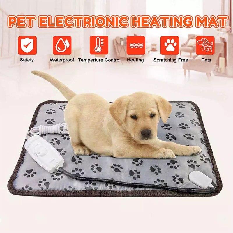 Electric heating pad for pets, designed for dogs and cats, featuring a waterproof non-woven fabric surface and adjustable temperature settings.