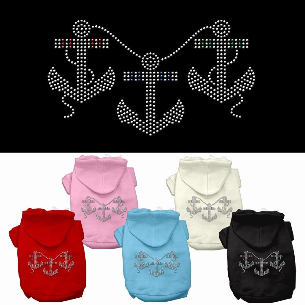 A stylish pet hoodie featuring rhinestone anchors, designed for dogs and cats, showcasing its soft fabric and durable stitching.