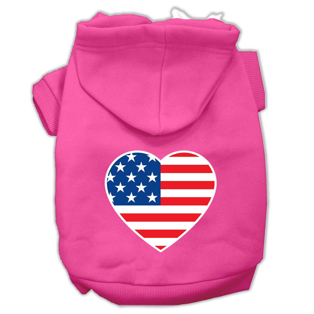 A cozy pet hoodie featuring an American flag heart design, perfect for dogs and cats.
