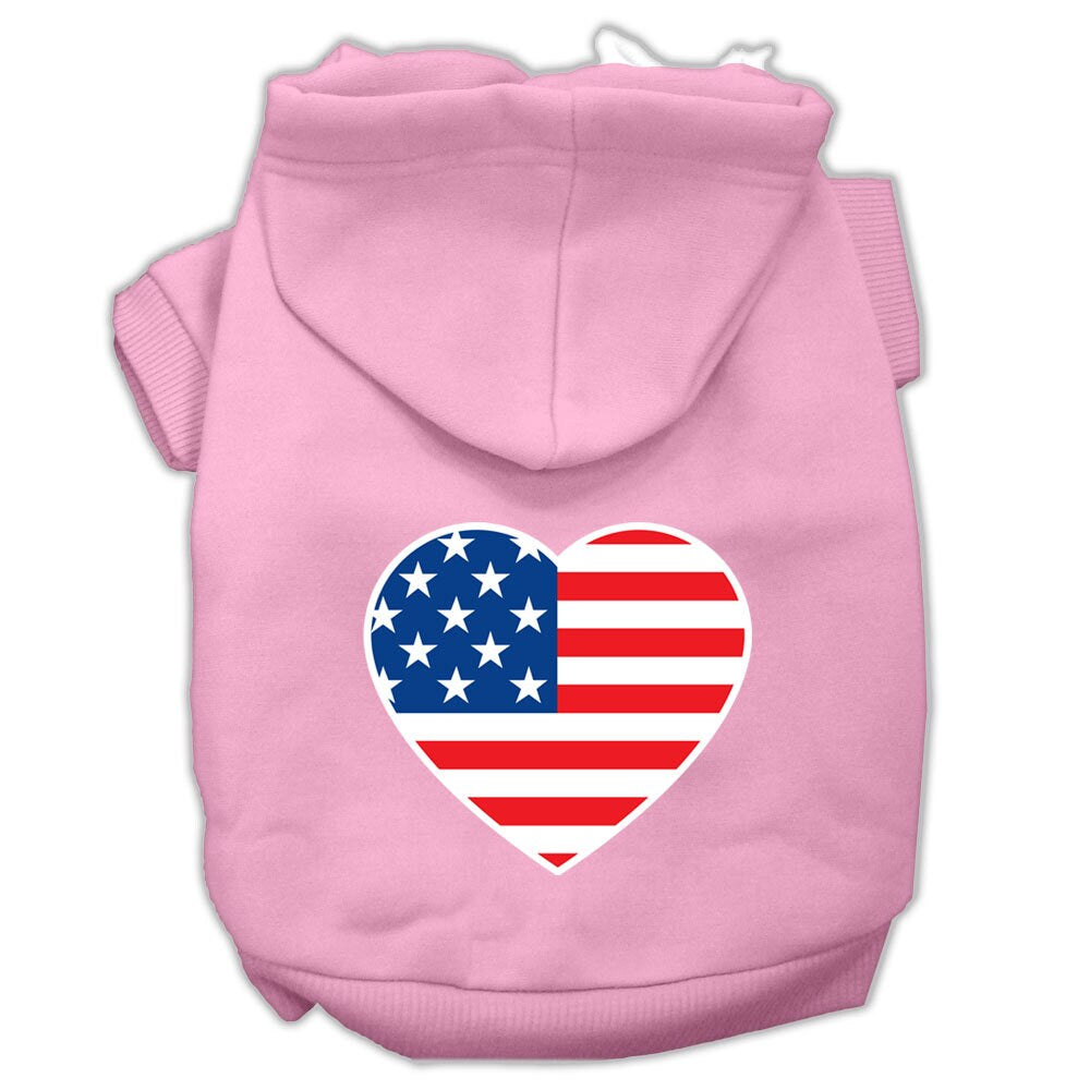 A cozy pet hoodie featuring an American flag heart design, perfect for dogs and cats.