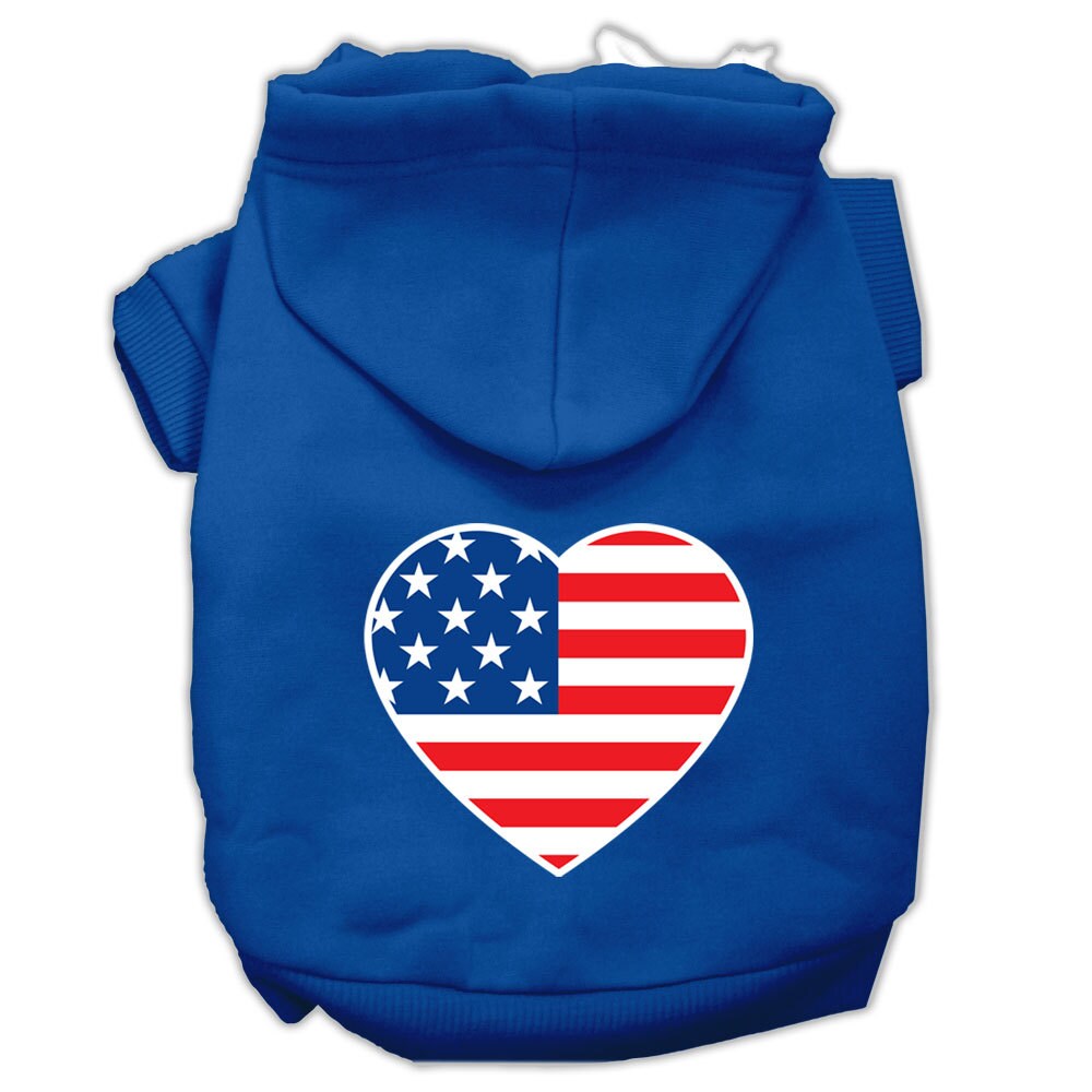 A cozy pet hoodie featuring an American flag heart design, perfect for dogs and cats.