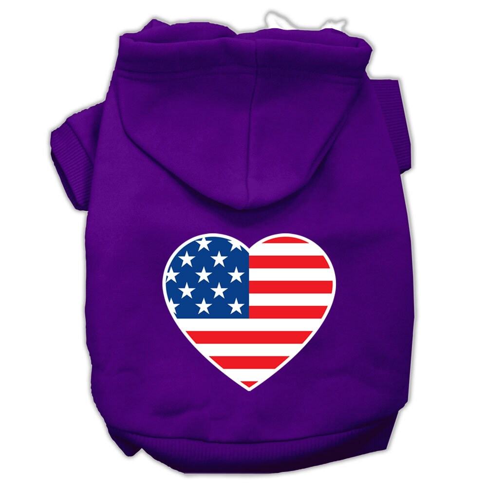 A cozy pet hoodie featuring an American flag heart design, perfect for dogs and cats.