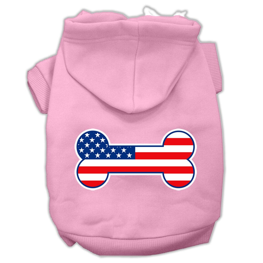 A cozy pet hoodie featuring a bone-shaped American flag design, perfect for dogs and cats.