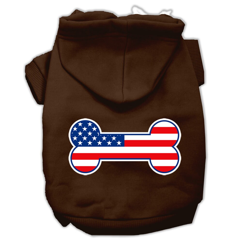 A cozy pet hoodie featuring a bone-shaped American flag design, perfect for dogs and cats.