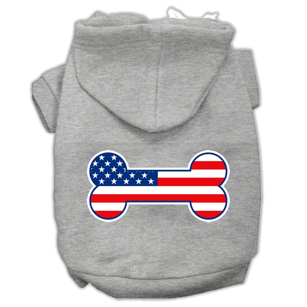 A cozy pet hoodie featuring a bone-shaped American flag design, perfect for dogs and cats.
