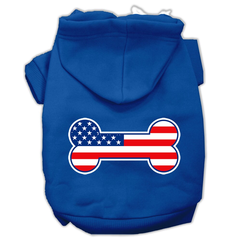 A cozy pet hoodie featuring a bone-shaped American flag design, perfect for dogs and cats.