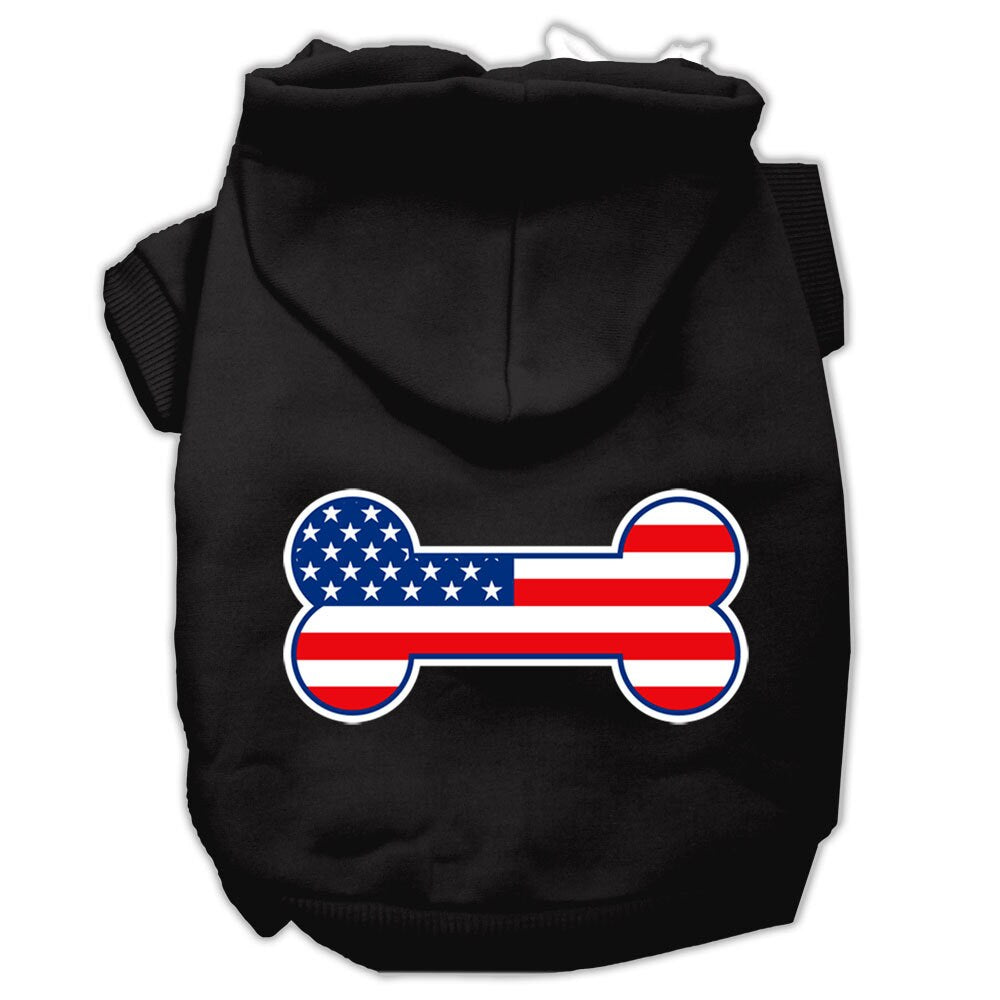 A cozy pet hoodie featuring a bone-shaped American flag design, perfect for dogs and cats.