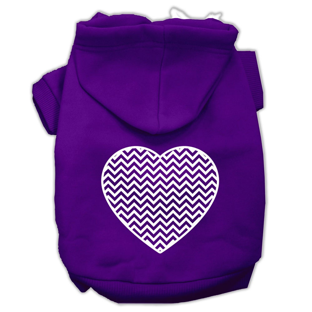A cozy pet hoodie for dogs and cats featuring a Chevron Heart design, made from soft cotton and polyester blend.
