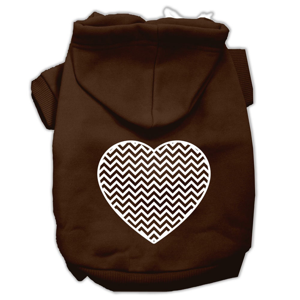 A cozy pet hoodie for dogs and cats featuring a Chevron Heart design, made from soft cotton and polyester blend.