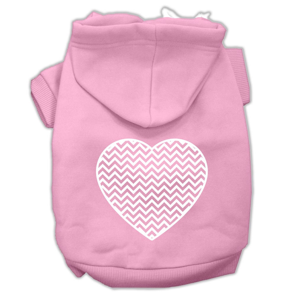 A cozy pet hoodie for dogs and cats featuring a Chevron Heart design, made from soft cotton and polyester blend.