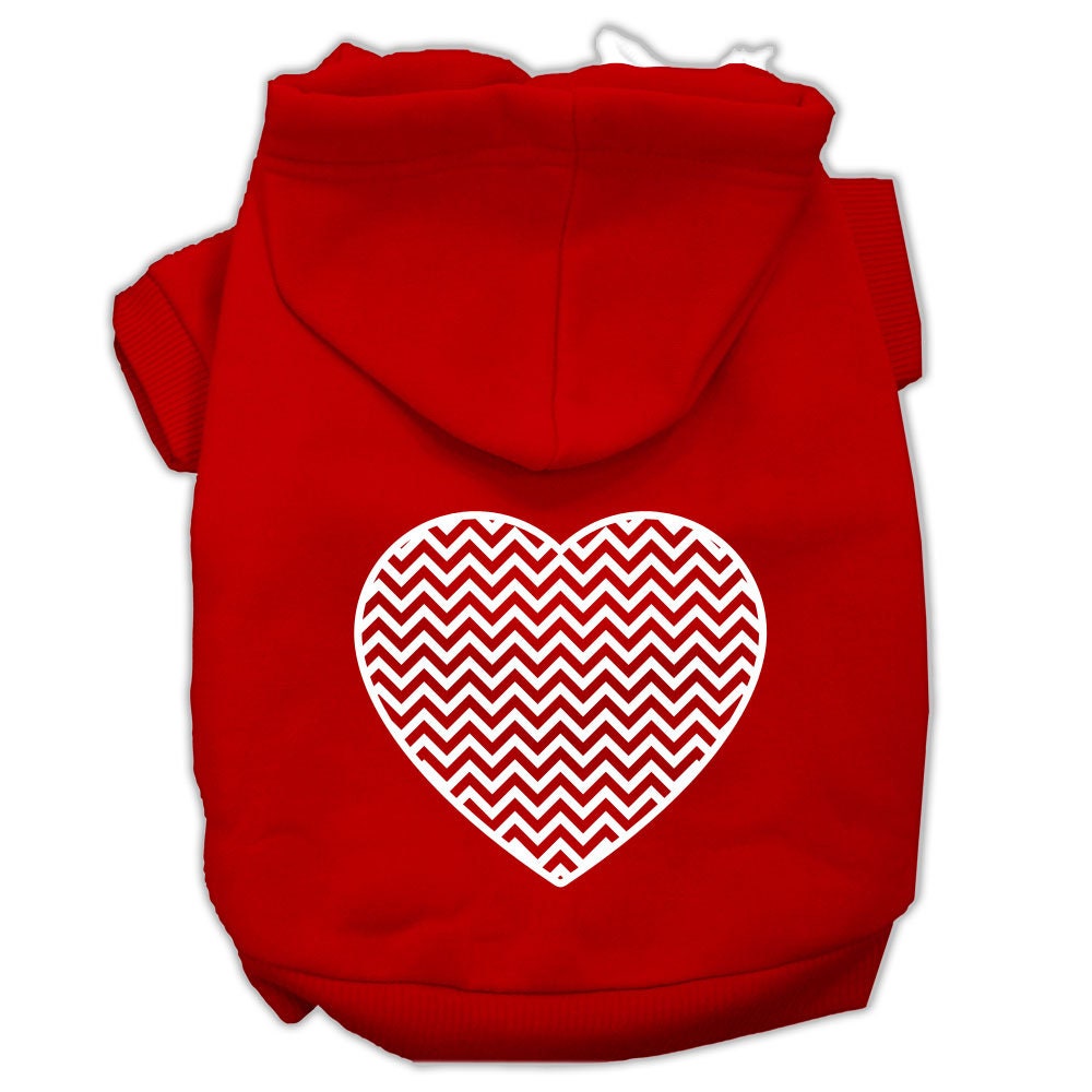 A cozy pet hoodie for dogs and cats featuring a Chevron Heart design, made from soft cotton and polyester blend.