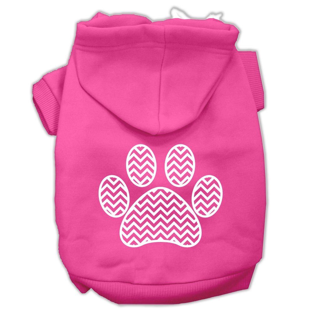 A cozy pet hoodie featuring a chevron paw print design, suitable for dogs and cats, showcasing its soft fabric and durable stitching.