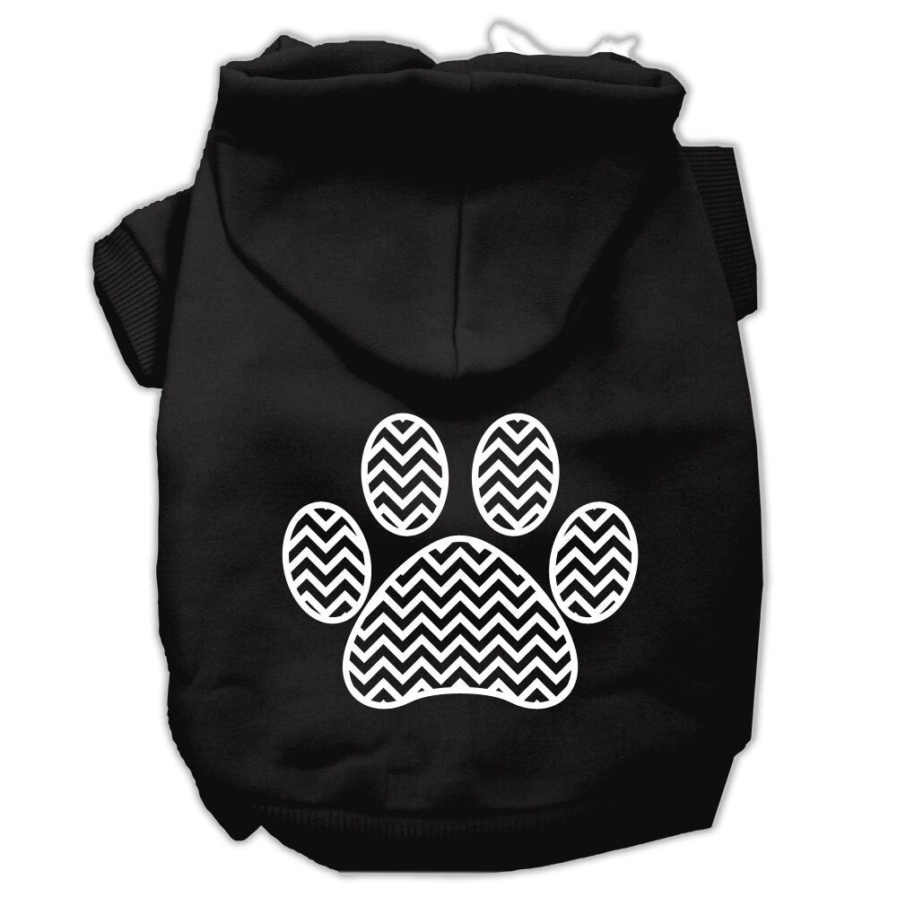 A cozy pet hoodie featuring a chevron paw print design, suitable for dogs and cats, showcasing its soft fabric and durable stitching.