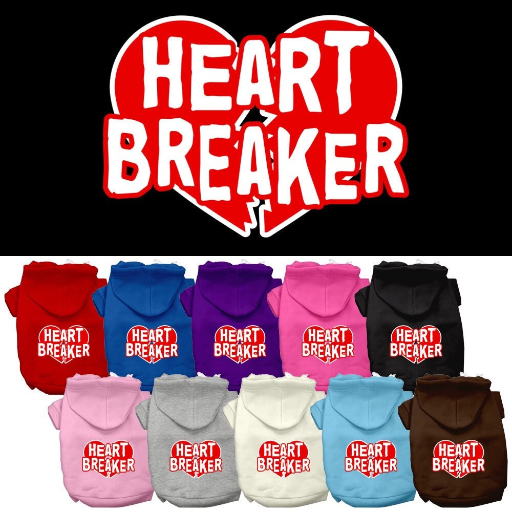 A cozy pet hoodie for dogs and cats featuring a stylish 'Heart Breaker' print, designed for comfort and durability.