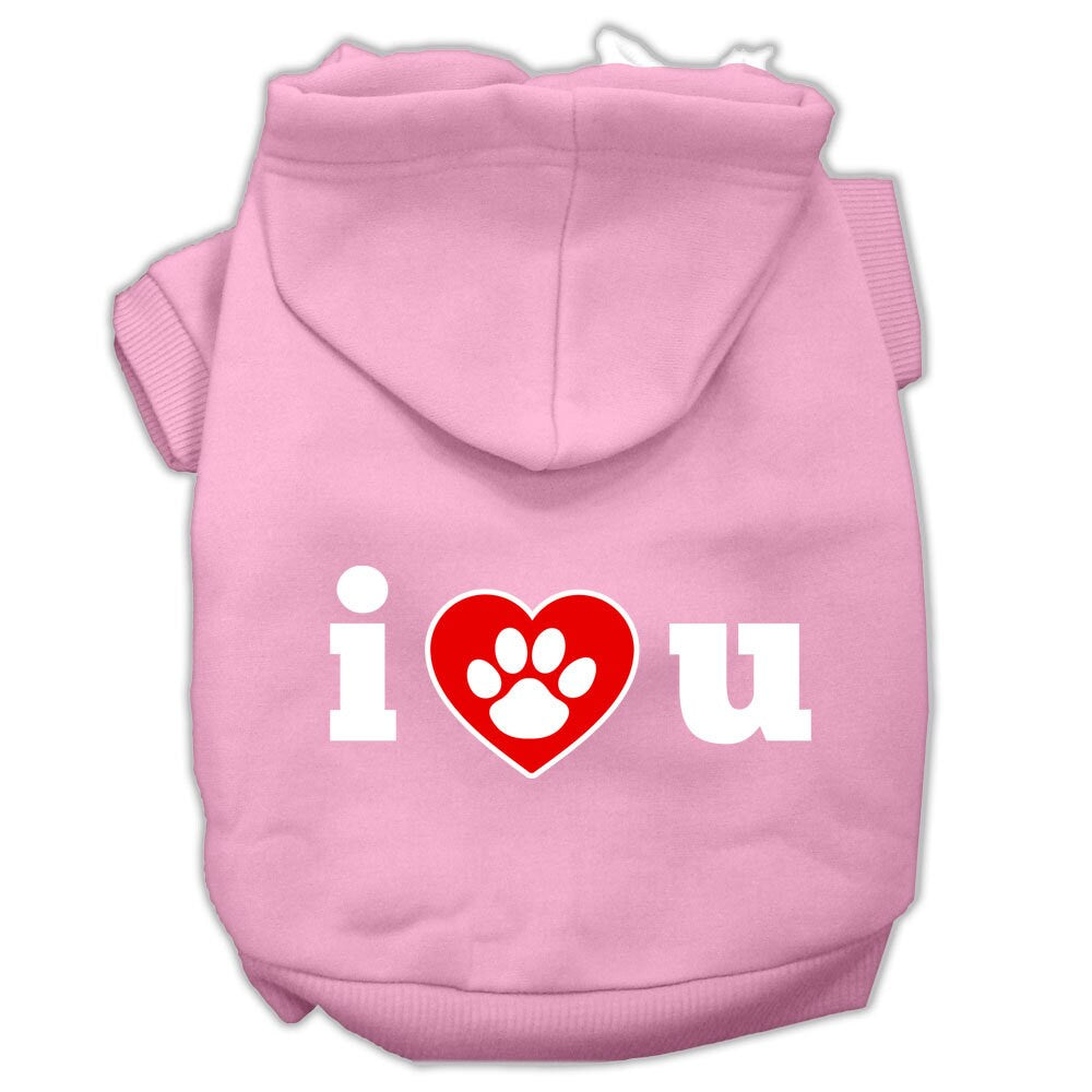 A cozy pet hoodie for dogs and cats, featuring the printed message 'I Love U', made from soft cotton-polyester blend.